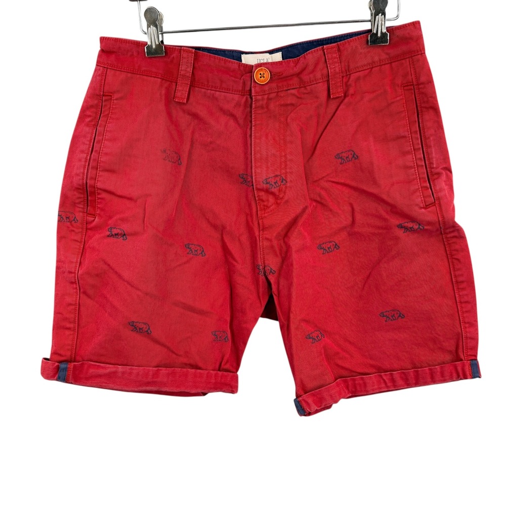 UCLA Chino Shorts Mens Size 32 Red‎ Bear All Over Print Cotton Collegiate